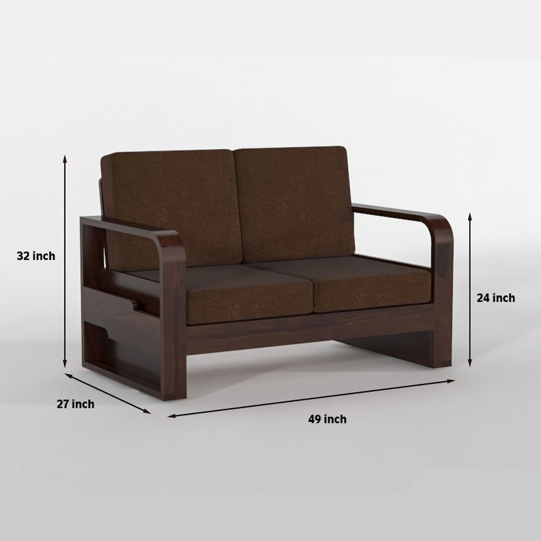 Juvric Solid Sheesham Wooden 2 Seater Sofa Set (Walnut Finish)