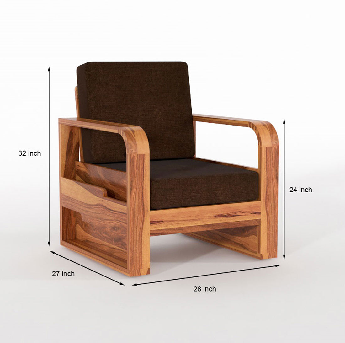 Wovian Solid Sheesham Wooden 1 Seater Sofa Set (Honey  Finish)