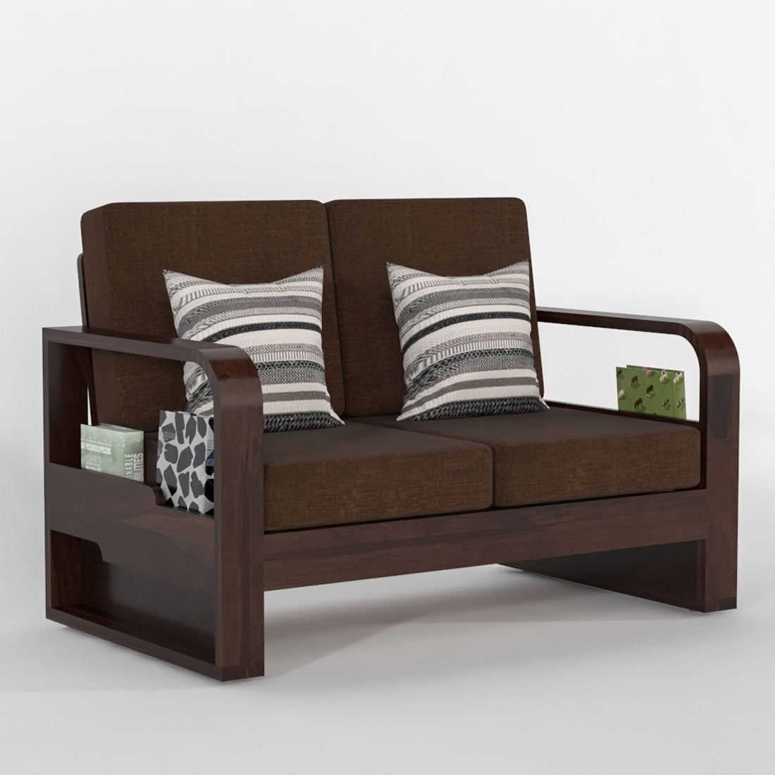 Juvric Solid Sheesham Wooden 2 Seater Sofa Set (Walnut Finish)