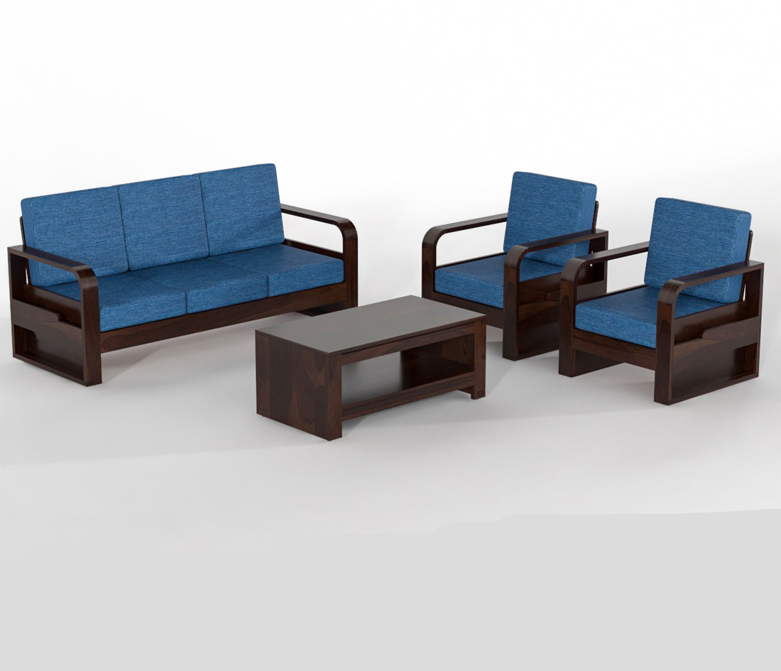 Brivon Sheesham Wooden 5 Seater Sofa Set (Walnut Finish)